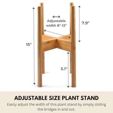 Fox & Fern Adjustable Plant Stand for Indoor Plants - 8 to 12 Inch Mid Century Modern Plant Stand with Adjustable Width; Bamboo Planter Stand & Floor Plant Stand; For 8, 9, 10, 11 & 12 Inch Pots