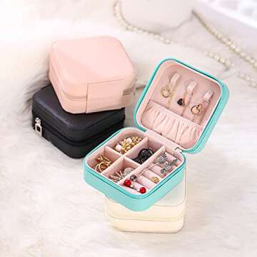 TRODANCE Mini Jewelry Travel Case,Small Travel Jewelry Organizer, Portable Jewelry Box Travel Mini Storage Organizer Portable Display Storage Box for Rings Earrings Necklaces (Black)