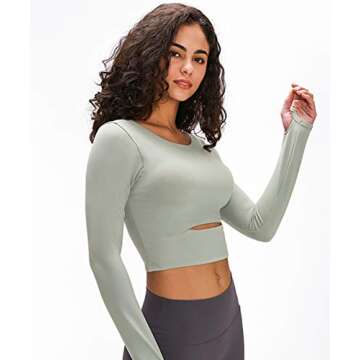 Workout Yoga Tops for Women, Removable Crop Top Padded Compression Long Sleeve Fitness Athletic Yoga Sports Shirt