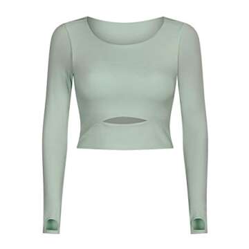 Workout Yoga Tops for Women, Removable Crop Top Padded Compression Long Sleeve Fitness Athletic Yoga Sports Shirt