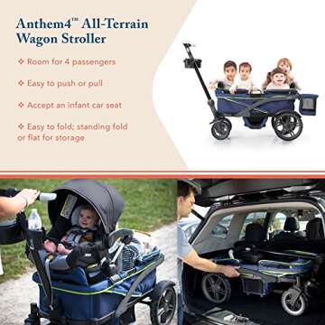 Gladly Family Anthem4 Quad All-Terrain Wagon Stroller with Easy Push and Pull, Removable XL Canopies, and Sturdy, Safe Folding for Storage and Transport, Sand & Sea