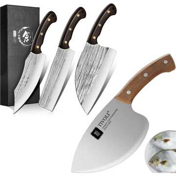 Premium Butcher Knife Set and Seafood: Aquatic Fish Knives, Hand Forged Serbian Chef Knife, Meat Cleaver, Nakiri Knife, Professional Tools for Kitchen Cooking, BBQ, and Camping.