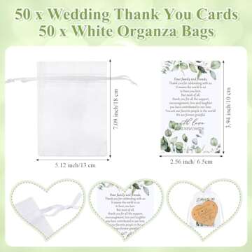 Uiifan 50 Set Wedding Favors for Guest Coaster Gifts Bulk Heart Shaped Coasters Thank You Cards Organza Bags Guest Souvenirs for Wedding Party Bridal Favors