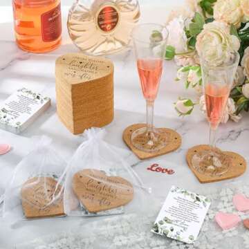 Uiifan 50 Set Wedding Favors for Guest Coaster Gifts Bulk Heart Shaped Coasters Thank You Cards Organza Bags Guest Souvenirs for Wedding Party Bridal Favors