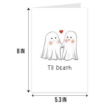 Qiliji Cute Ghost Wedding Card, Halloween Anniversary Card for Couple, Bridal Shower Card for Bride, Engagement Card for Friend, Valentine's Day Card for Husband Wife, Til Death Greeting Card