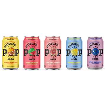 Culture Pop Sparkling Probiotic Soda 5 Flavor Variety Pack 40 Calories per can, Vegan, Non-GMO | 12 Fl Oz Cans Pack of 10