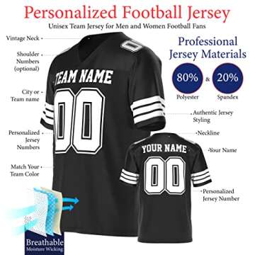 Custom Football Jersey for Men, Women, and Kids | Replica Jersey | Fan Jersey | Sports Jersey | Birthday Gift |Personalized (White, A-Large)