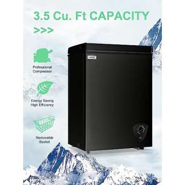 Chest Freezer Small Deep Freezer WANAI 3.5 Cu.Ft Mini Freezer Black Free-Standing Top Door Freezer Adjustable 7 Thermostat and Removable Basket Open Deep Freezer Apartment Kitchen, Black