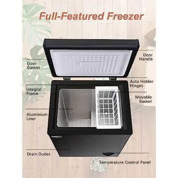 Chest Freezer Small Deep Freezer WANAI 3.5 Cu.Ft Mini Freezer Black Free-Standing Top Door Freezer Adjustable 7 Thermostat and Removable Basket Open Deep Freezer Apartment Kitchen, Black