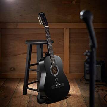 Ashthorpe 38-inch Beginner Acoustic Guitar Package (Black), Basic Starter Kit w/Gig Bag, Strings, Strap, Tuner, Pitch Pipe, Picks