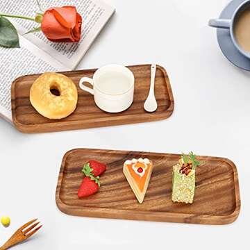 2 Pcs Small Rectangular Wooden Tray Decorative Acacia Wood Appetizer Cheese Plates Small Sandwich Dessert Trays Rectangle Serving Platter for Decor Snacks Plate Food Dish Charcuterie Boards