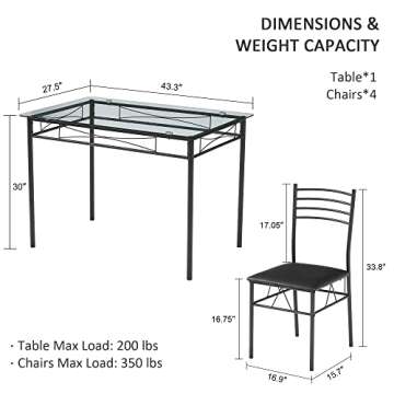 VECELO Modern Dining Table Set with 4 Chairs & Placemats