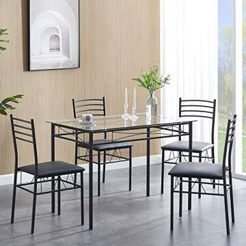 VECELO Dining Table Set with 4 Chairs & Placemats