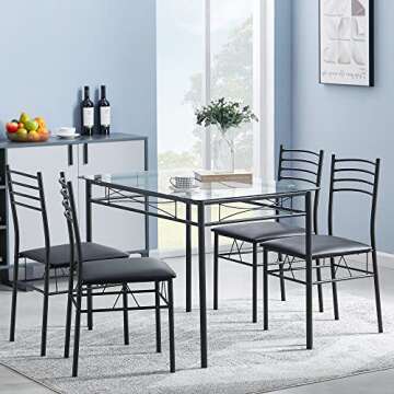 VECELO Dining Table Set with 4 Chairs & Placemats