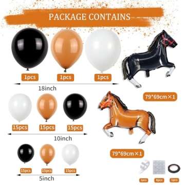 Western Cowboy Balloon Arch Kit, Horse Racing Balloon Arch Black White Brown Horse Balloons for Derby Day Festival Farm Cow Wild Party Birthday Baby Shower Decor Supplies…