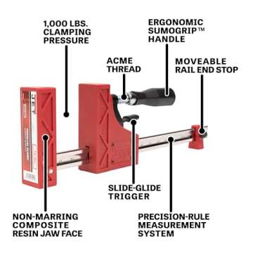 JET 31-Inch Woodworking Parallel Clamp, 1000 Lbs. Clamping Pressure (70431)