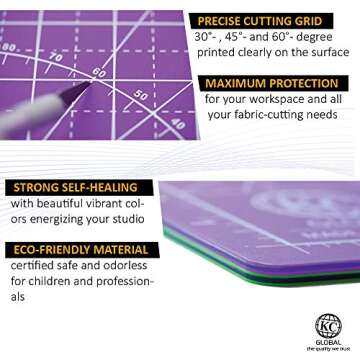 KC GLOBAL A3 (19"x13") Professional Grade Self-Healing Cutting Mat (Purple) - Odor-Free, Double-Sided, Eco-Friendly, Non-Slip, Premium Desk mat for DIY, Crafting, Model Building,and Art Projects