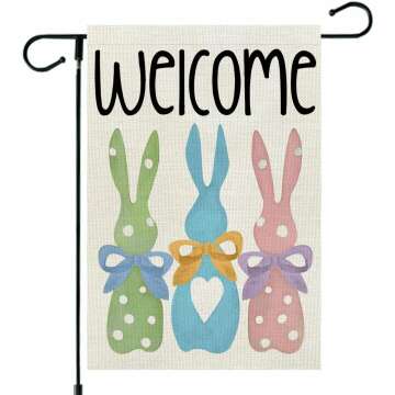 Crowned Beauty Easter Bunnies Garden Flag 12x18 Inch Double Sided for Outside Burlap Small Polka Dots Colorful Welcome Yard Holiday Decoration CF719-12