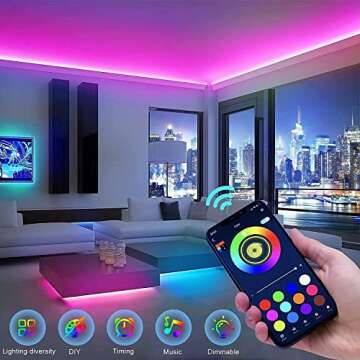 Keepsmile 32.8ft Strip Lights Smart App Music Sync Color Changing RGB Bluetooth LED Strips with Remote Led Lights for Bedroom Home Decoration