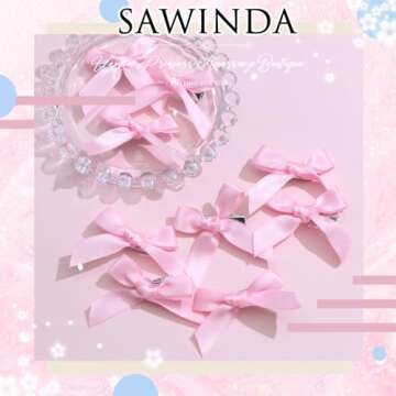 SAWINDA 20PCS Pink Mini Bowknot Ribbon Barrettes - Cute Hair Clips for All Ages