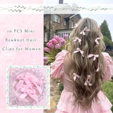 Cute 20PCS Pink Bowknot Ribbon Barrettes for Hair