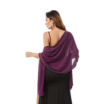 Elegant Gzcvba Chiffon Shawls for Bridal and Evening Wear - Plum C