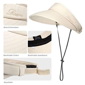 Sun Visors for Women UV Protection Lightweight Sun Visor Hat for Women Foldable Womens Sun Hat Wide Brim Visor Summer Hats for Women Beach, Beige