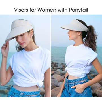 Sun Visors for Women UV Protection Lightweight Sun Visor Hat for Women Foldable Womens Sun Hat Wide Brim Visor Summer Hats for Women Beach, Beige