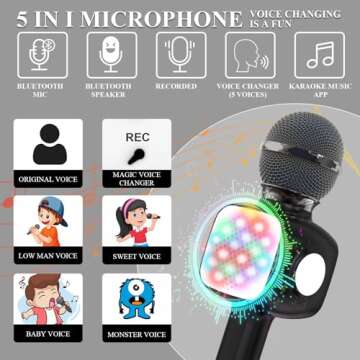 FDY Wireless Bluetooth Karaoke Mic, Portable Microphone Speaker, Kids Microphone Karaoke Machine Variable Sound, Suitable for 3-13 Years Girls Boys Christmas Birthday Gift - Q8 Black