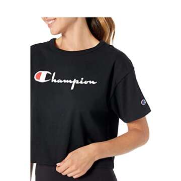 Champion womens Heritage Cropped Tee, Script Logo T Shirt, Black, X-Small US