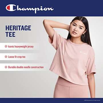 Champion womens Heritage Cropped Tee, Script Logo T Shirt, Black, X-Small US