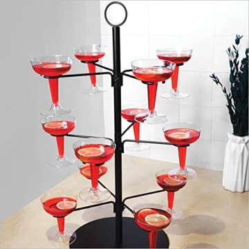 Cocktail Tree Stand, Wine Glass Flight Tasting Display For Drinks, 3 Tier - 12 Holders For Champagne, Cocktails, Martini, Margarita Cups at Weddings, Bridal Shower, Mimosa Bar Parties & Events (Black)