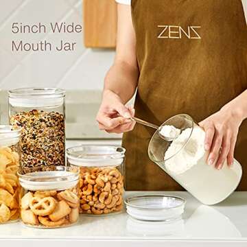 ZENS 74 fl.oz Glass Storage Containers with Airtight Lids, 2 Set 4.7in Wide Mouth Clear Food Storage Jars for Kithen Pantry Baking Flour, Clear Glass Canisters Sets for Pasta, Coffee Beans, Rice