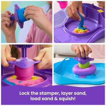 Kinetic Sand, SquishMotion with 1lb Pink, Yellow & Blue Play Sand, Stamper & 5 Tools, Storage Case, Sensory Toys for Kids Ages 5 and up