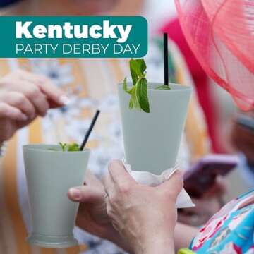 4E's Novelty Mint Julep Plastic Cups 12 Pack 10 Oz Bulk - for Kentucky Themed Derby Party Supplies Decorations Kids Table Centerpiece Horse Racing Birthday Tableware