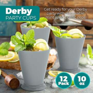 4E's Novelty Mint Julep Plastic Cups 12 Pack 10 Oz Bulk - for Kentucky Themed Derby Party Supplies Decorations Kids Table Centerpiece Horse Racing Birthday Tableware