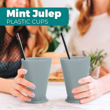 4E's Novelty Mint Julep Plastic Cups 12 Pack 10 Oz Bulk - for Kentucky Themed Derby Party Supplies Decorations Kids Table Centerpiece Horse Racing Birthday Tableware