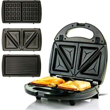 Versatile OVENTE 3 in 1 Electric Sandwich Maker - Grill, Panini & Waffle Iron