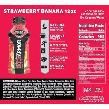 BODYARMOR Sports Drink Variety Pack, Coconut Water Hydration, Natural Flavors w Vitamins, Potassium Packed Electrolytes For Athletes, Strawberry Banana, Blue Raspberry, Orange Mango, 12 Oz - 24 pack