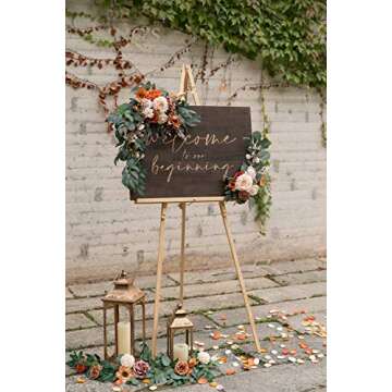 Ling's Moment 2pcs Wedding Artificial Sign Flower Swags Arch Floral Garlands Decorations Terracotta Orange for Ceremony Party Reception Entrance Welcome Easel Door Decor Wall Home Entryway Outdoor