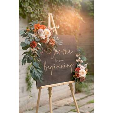 Ling's Moment 2pcs Wedding Artificial Sign Flower Swags Arch Floral Garlands Decorations Terracotta Orange for Ceremony Party Reception Entrance Welcome Easel Door Decor Wall Home Entryway Outdoor