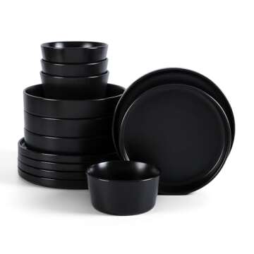 Stone Lain Celina Stoneware 12-Piece Dinnerware Set - Black Coupe Style