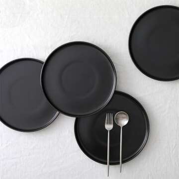 Stone Lain Celina Stoneware 12-Piece Dinnerware Set, Cereal and Pasta Bowls, Black, Coupe