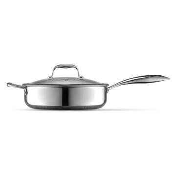 HexClad Hybrid Nonstick 3.3 Qt Deep Sauté Pan and Lid, Dishwasher and Oven-Safe, Induction Ready, Compatible with All Cooktops