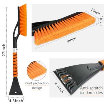 UMUACCAN Snow Brush with Ice Scrapers, Orange Car Snow Scraper and Brush with Ergonomic Foam Grip, Snow Removal Winter Car Accessories