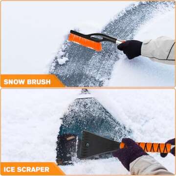 UMUACCAN Snow Brush with Ice Scrapers, Orange Car Snow Scraper and Brush with Ergonomic Foam Grip, Snow Removal Winter Car Accessories