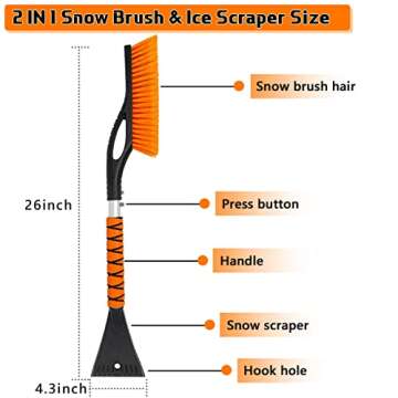 UMUACCAN Snow Brush with Ice Scrapers, Orange Car Snow Scraper and Brush with Ergonomic Foam Grip, Snow Removal Winter Car Accessories