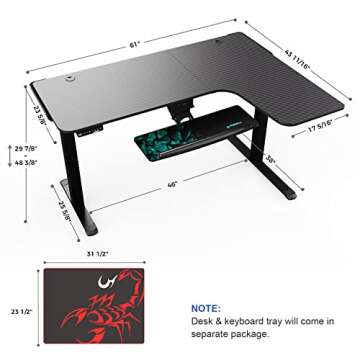 EUREKA ERGONOMIC 61" L Shape Dual Motor Electric Height Adjustable Standing Desk with Keyboard Tray, Sit Stand Up Home Office Corner Rising Computer Gaming Table w Memory Preset Large Mousepad, Right