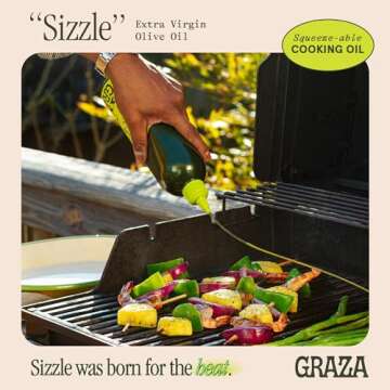 Graza Sizzle Extra Virgin Olive Oil, Cooking Oil - High Polyphenol Peak Harvest EVOO Cooking Oil in a Squeeze Bottle - Single Origin Olive Oils from Spain - 25.3 Fl Oz (750ml)