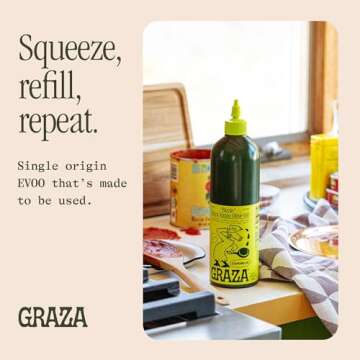 Graza Sizzle Extra Virgin Olive Oil, Cooking Oil - High Polyphenol Peak Harvest EVOO Cooking Oil in a Squeeze Bottle - Single Origin Olive Oils from Spain - 25.3 Fl Oz (750ml)